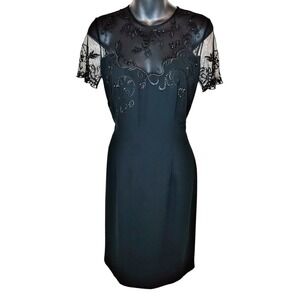 Maggy London Little Black Dress Size 6 Cocktail‎ Embroidered Beading Formal Goth